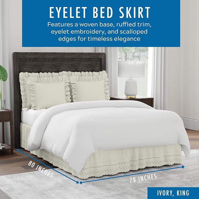 Fresh Ideas Eyelet Bed Skirt, Ruffled Design, 14 Inch Drop, Embroidered - Image 2