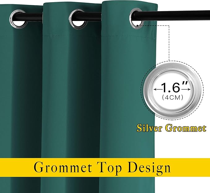 NICETOWN Blackout Hunter Green Curtains 84 inches Long, Grommet Room Darkening - Image 2