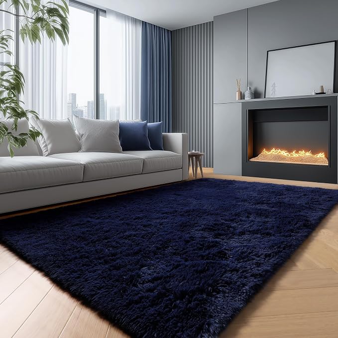 PAGISOFE Navy Blue Rug 3x5, Fluffy Dark Blue Rugs - Image 11