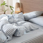 MooMee Gingham Duvet Cover Set 100% Washed Cotton Linen Like Textured - Image 6