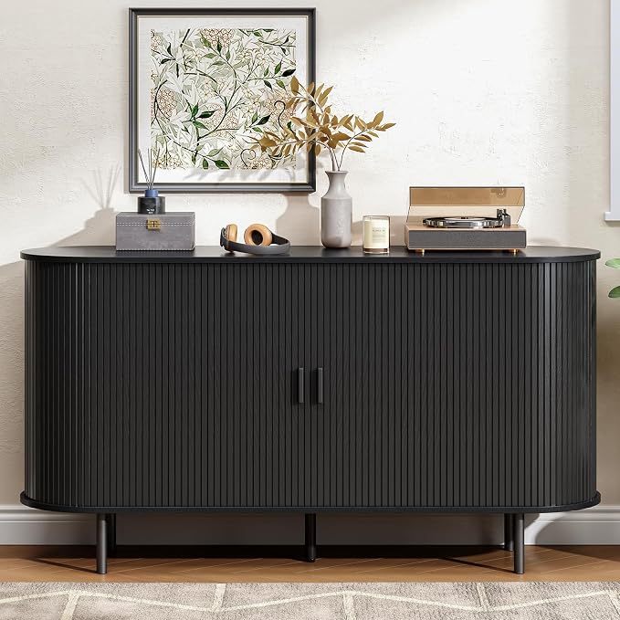 Buffet Cabinet with Storage, Fluted Sideboard Buffet with Sliding Door - Image 9