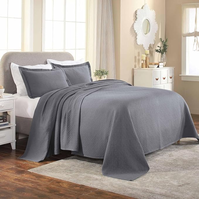 Superior 3 Piece Basketweave Cotton Bedspread Set, Home Bed Decor, Decorative by SUPERIOR