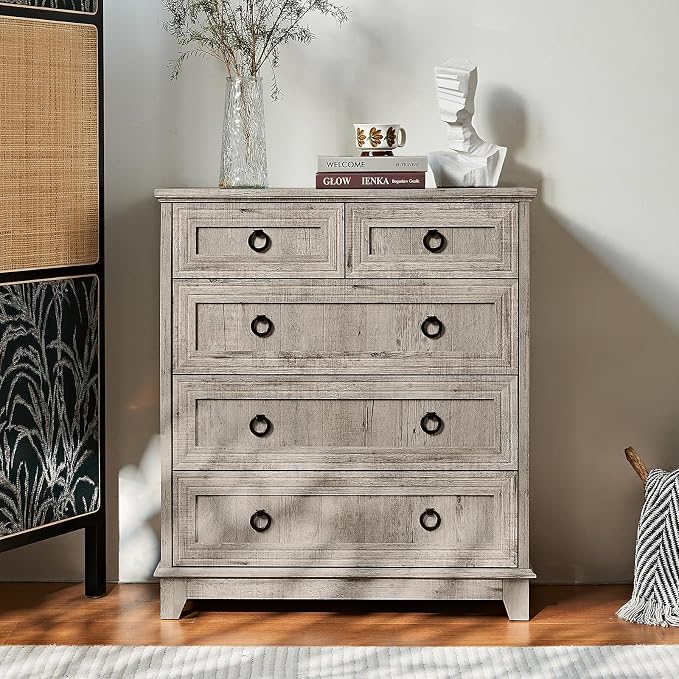 Farmhouse 5 Drawer Dresser for Bedroom, 33.2" Tall Small Dressers & Chest of - Image 6