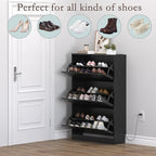 Shoe Cabinet with Odor Control and Back Panels, Deodorizing Slim 3-Flip Shoe - Image 4