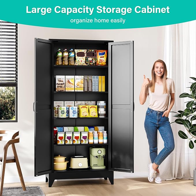 SISESOL 75" Tall Pantry Cabinet, Farmhouse Kitchen Pantry Storage Cabinets - Image 2