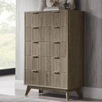 T4TREAM Fluted 5 Drawers Dresser, Curved Profile Design, Wood Drawer Organizer by T4TREAMFurniture