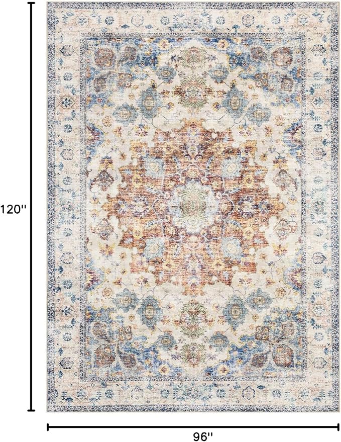 Area Rug 8×10, Large Vintage Boho Rug, Ultra-Soft Low Pile, Non Slip, Stain - Image 2