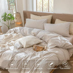 MooMee Striped Duvet Cover Set 100% Washed Cotton Linen Like Textured - Image 4