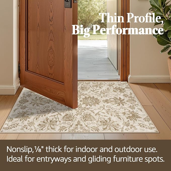 jinchan Torino Floral 5x7 Area Rugs, Vintage-Inspired Neutral Design Accent Rug - Image 5