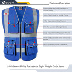 JKSafety 10 Pockets Blue Color Safety Vest Zipper Front - Image 3