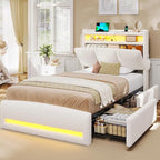 VIAGDO Twin Bed Frames with Storage Headboard and Charging Station, Boucle by VIAGDO