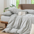 MooMee Striped Duvet Cover Set 100% Washed Cotton Linen Like Textured - Image 5
