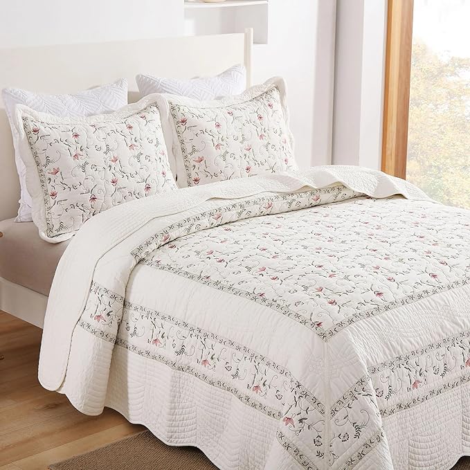 MarCielo 3-Piece 100% Cotton Oversized Bedspread Lightweight Quilt Coverlet - Image 2
