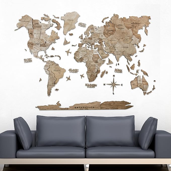 Handmade 3D Wood World Map Wall Art Large Wall Decor Track Your World Travels - Image 3