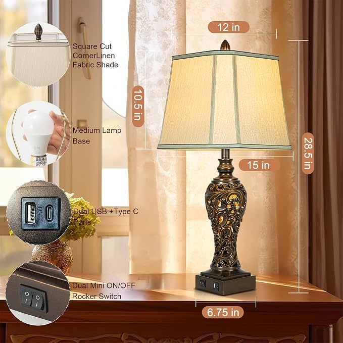 28.5" high Vintage Brown Table Lamps Set of 2 - Image 3