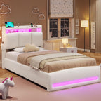 VIAGDO Twin Bed Frames with Storage Headboard and Charging Station, Boucle - Image 8