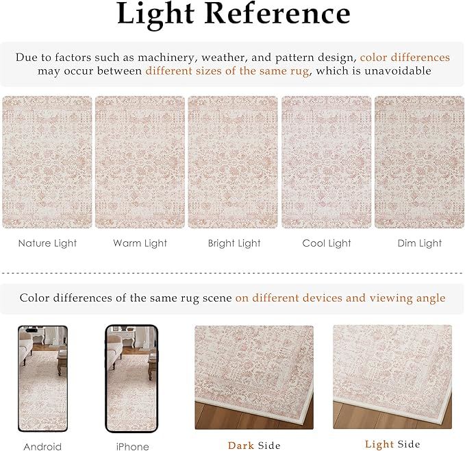 Pink Area Rug 5x8 Machine Washable Vintage Living Room Distressed Non Slip - Image 2