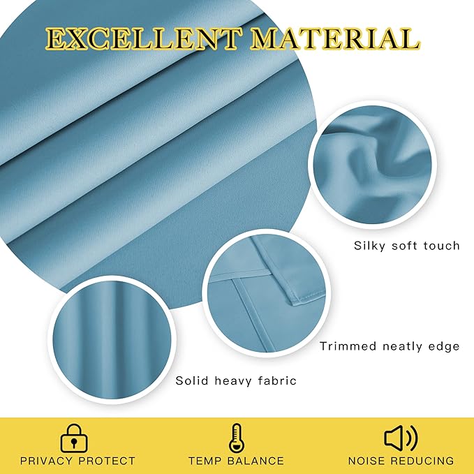 NICETOWN Teal Blue Blackout Curtains 84 inch Length, Grommet Top Room Darkening - Image 2
