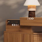 Walnut Nightstand with 3 Drawers and LED Light, Mid Century Modern Fluted Night - Image 6