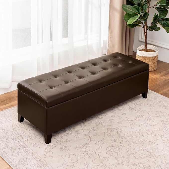 Joveco Storage Ottoman Bench, 51 Inch Leather Tufted Bench - Image 6