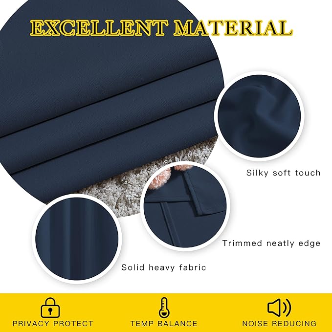 NICETOWN Navy Blue Blackout Living Room Curtains, 110 inches Long, Grommet - Image 4