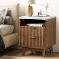 Fluted Nightstand with 2 Drawers, Open Storage Shelf, Curved Edge Bedside Table by HOCAT