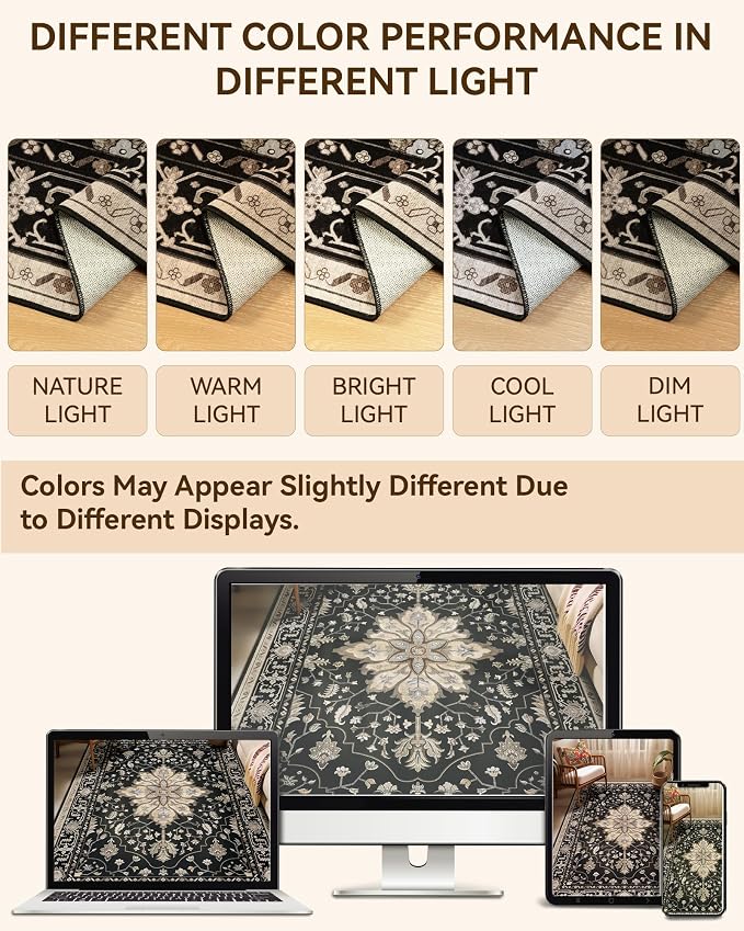 Area Rugs 7ft Washable Non-Slip, Floral Vintage Distress Print Pattern - Image 5