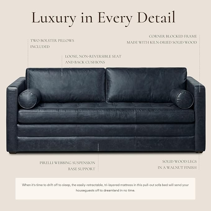 Poly & Bark Napa 82" Leather Pull‑Out Sleeper Sofa – Full‑Grain Italian Leather - Image 4