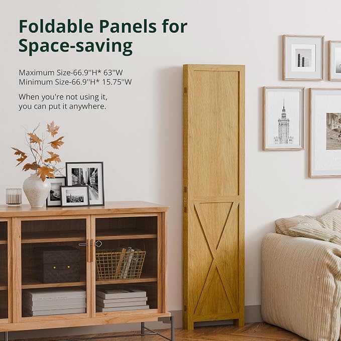Cozy Castle Wood Room Divider, 4 Panels Folding Privacy Screen, 66.9'' Wall - Image 4