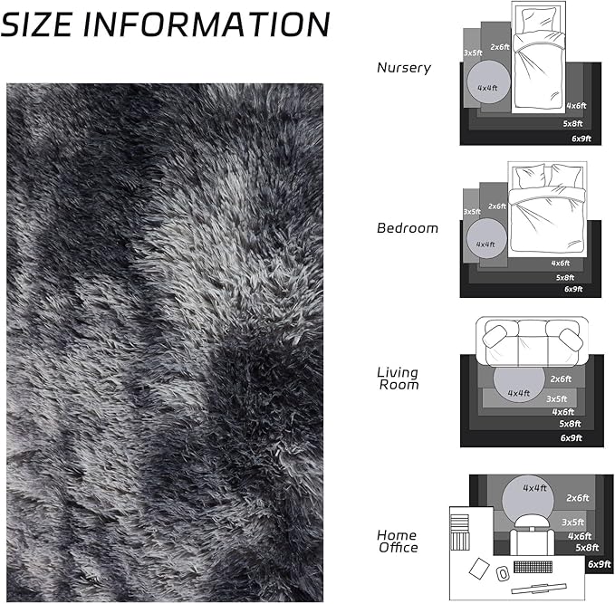 duduta Grey Plush Area Rugs for Bedroom 5x8 ft, Fluffy Carpet for Living Room - Image 2