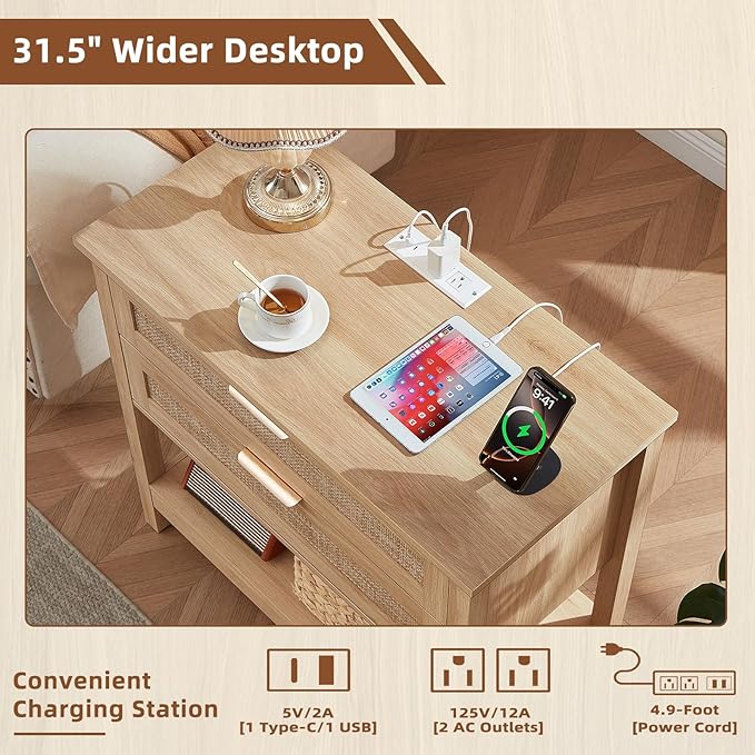 LEYAOYAO 31.5" Wide Rattan Night Stand Set 2 - Image 5