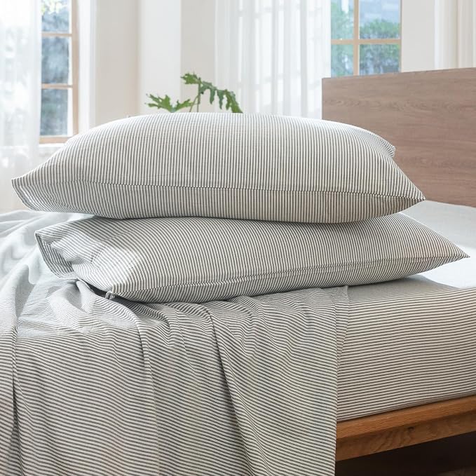 MooMee Striped Duvet Cover Set 100% Washed Cotton Linen Like Textured - Image 9