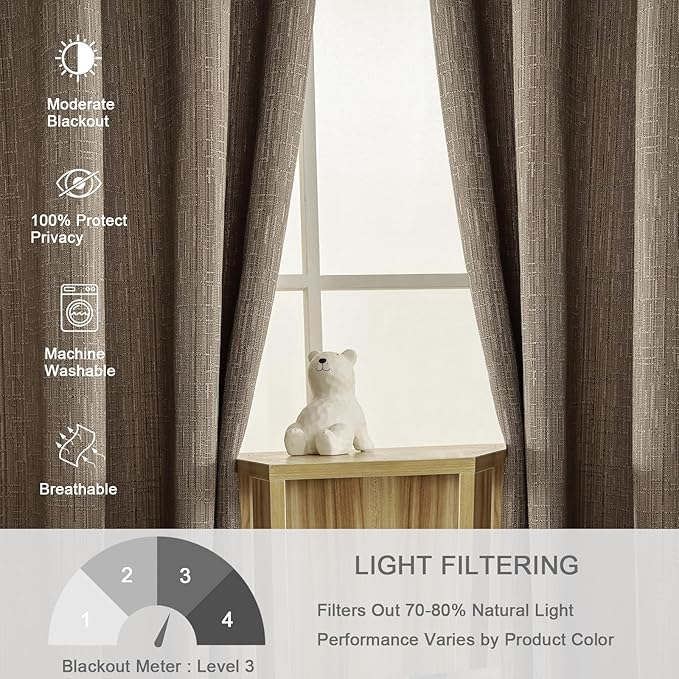 Extra Long Linen Curtains 144 inch Length 2 Panels Thick Faux Linen Blended - Image 3