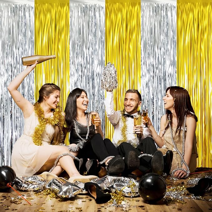 GOER 6.4 ft x 8.2 ft Metallic Tinsel Foil Fringe Curtains Party Backdrop Party - Image 2