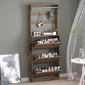 Shoe Cabinet with 3 Flip Drawers & Coat Rack, Narrow Hidden Shoe Storage Cabinet by BORNOON