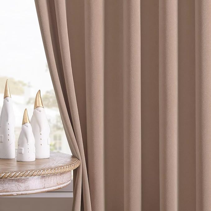Joydeco Velvet Curtains Rose Beige Blackout Curtains Thermal Insulated 102 - Image 8
