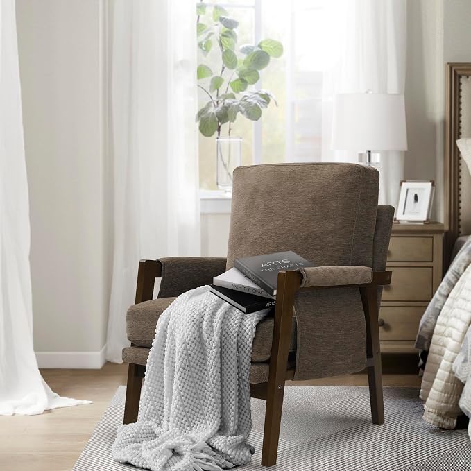 Dark Brown Accent Chair for Bedroom & Living Room, Mid Century Modern Accent - Image 8