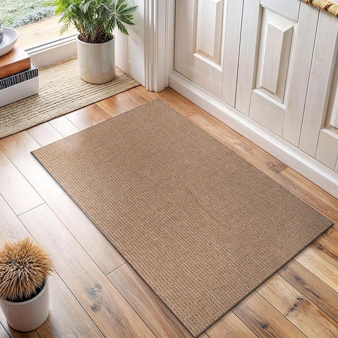 Easy Jute Door Mat 2x3 Indoor Outdoor Natural Rugs Solid Fiber Rug Woven Area by LenaRug
