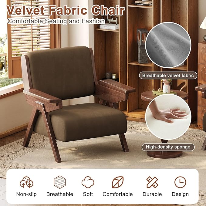 Accent Chair Mid Century Modern Chair, Velvet Upholstered Lounge Arm Chair - Image 5