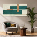 YETHEN WAL Teal Geometric Abstract Canvas Wall Art, 20×40 in Horizontal – by Unknown