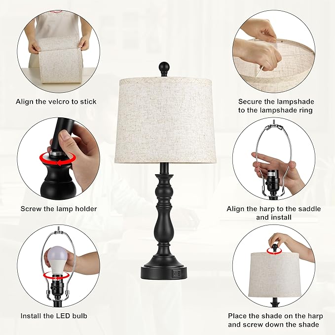 23'' Farmhouse Table Lamps for Living Room Set of 2 - Image 9