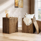 Solid Wood End Table Set of 2, Square Fluted Side Table by TribewoodbyTribesigns