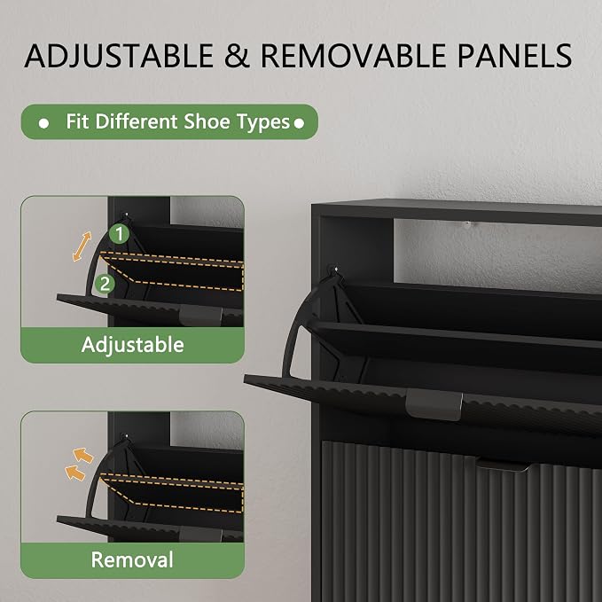 Shoe Cabinet with 6 Flip Drawers, Hidden Slim Wooden Shoe Rack Cabinet - Image 3