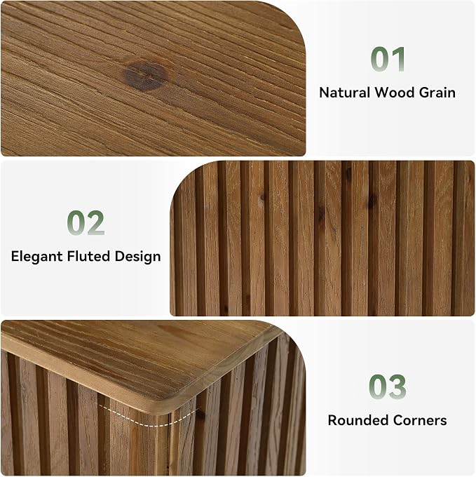 Solid Wood End Table Set of 2, Square Fluted Side Table - Image 6