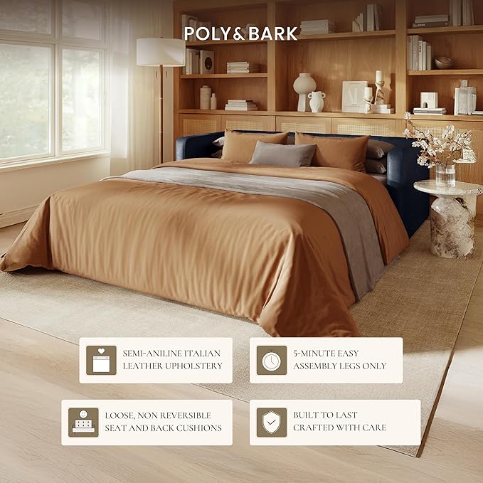 Poly & Bark Napa 82" Leather Pull‑Out Sleeper Sofa – Full‑Grain Italian Leather - Image 5