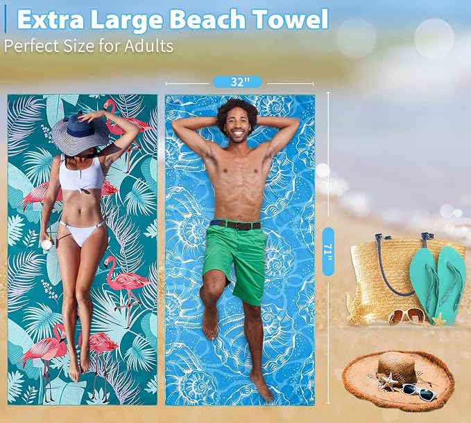 2 Pack Lightweight Thin Beach Towel Oversized 71"x32" Big Extra Large - Image 3