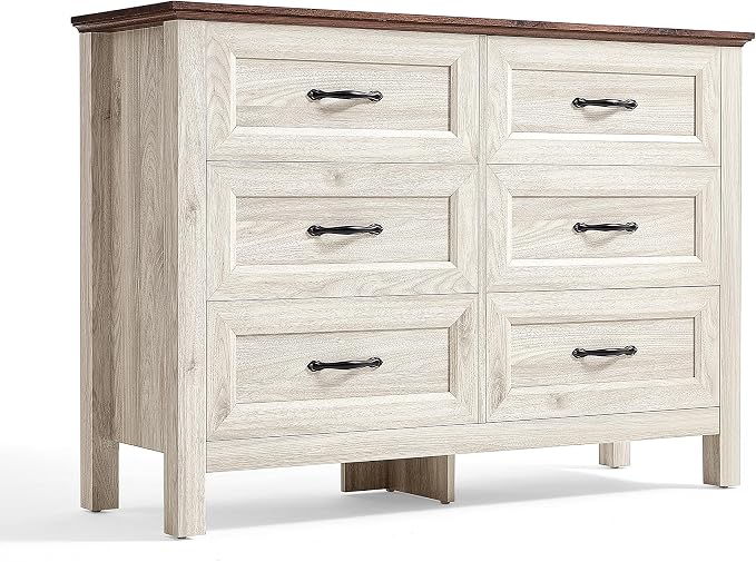 LINSY HOME 6 Drawers Dresser for Bedroom, Modern Farmhouse Dresser TV Stand by LINSYHOME