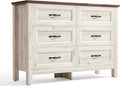 LINSY HOME 6 Drawers Dresser for Bedroom, Modern Farmhouse Dresser TV Stand by LINSYHOME