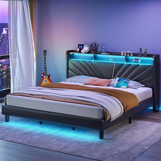 Rolanstar King Size Bed Frame, Storage Headboard by Rolanstar