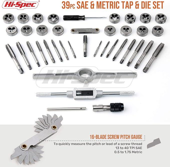 Hi-Spec 39 Piece SAE & Metric Tap & Die Set. Complete M3 to M12 / #4 to 1/2in - Image 2